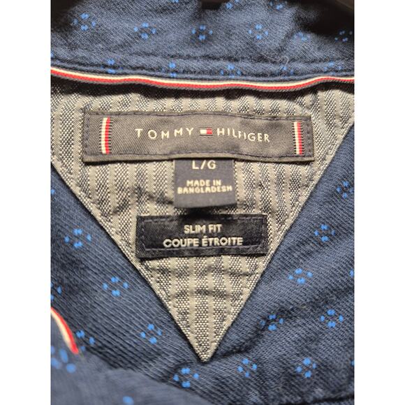 Tommy Hilfiger Button Up Shirt Men SZ Large Blue Long Sleeve Collared Slim 7409 - Picture 2 of 7